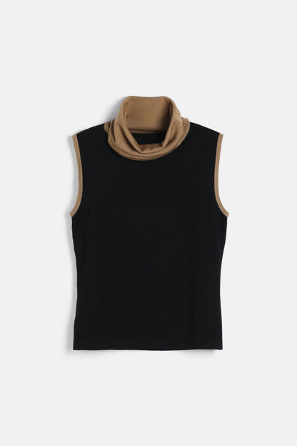 Luisa Spagnoli Nero/Cammello Women Mantecare - Sleeveless Turtleneck Sweater SKU: MANTECARE_0101 2246 Image 05