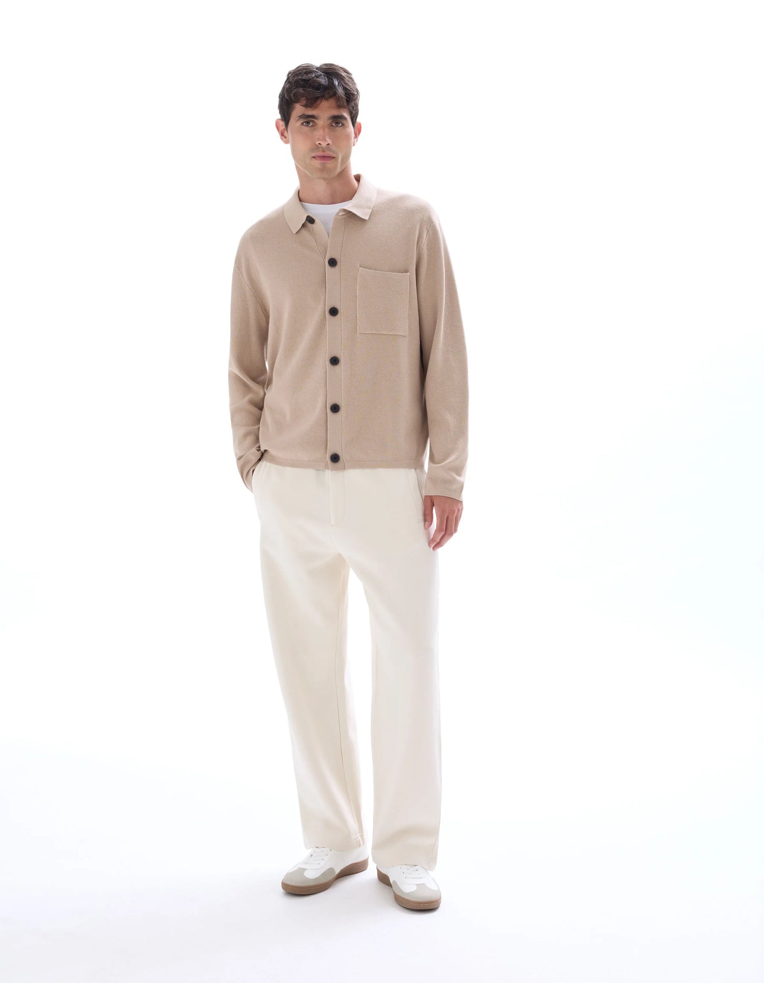 Celio_Beige Humus_Plain Knit Overshirt_MAOW_BEIGE HUMUS_01