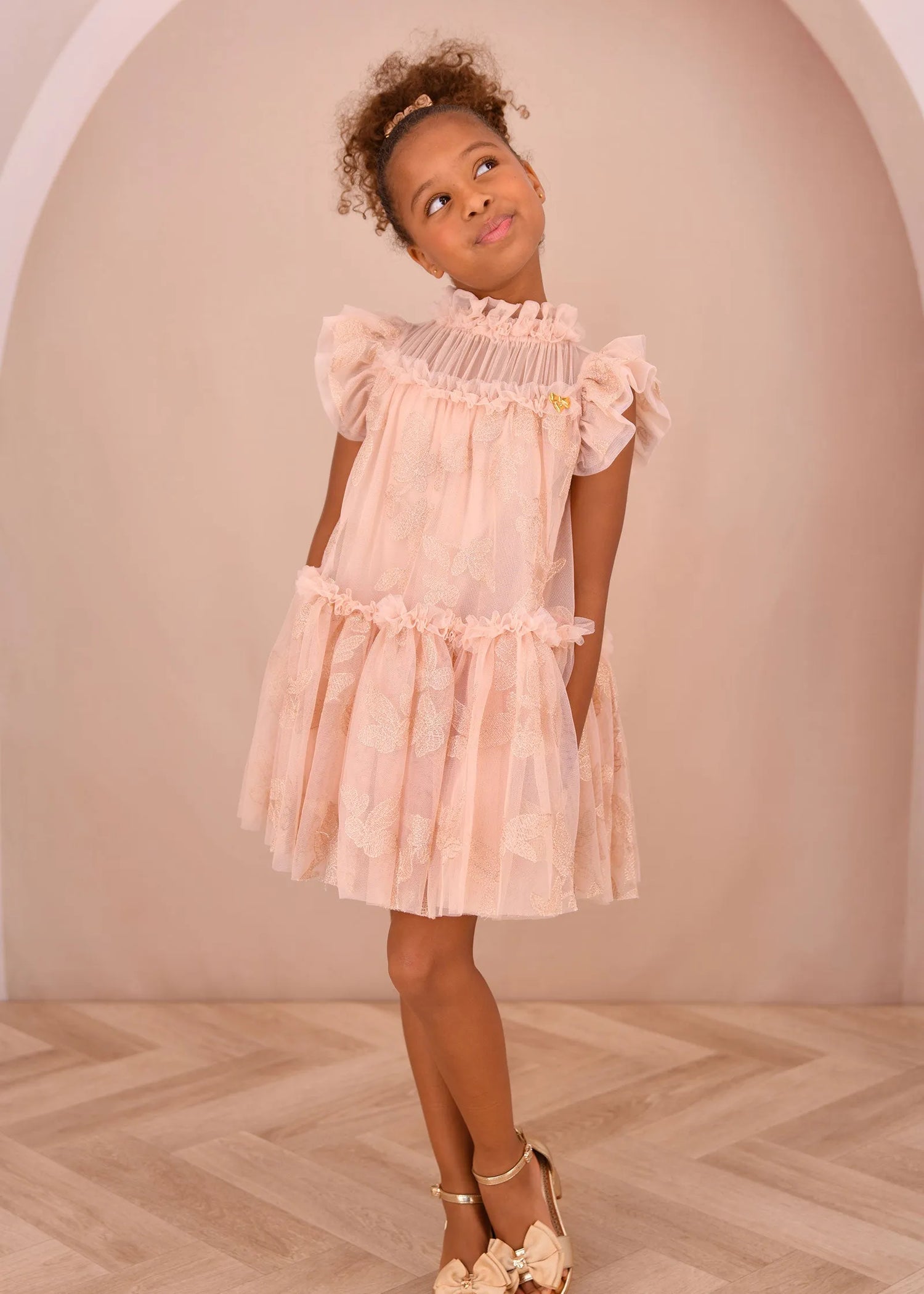 Angels Face 0 Girls Marietta Embroidered Leaf Tulle Dress Champagne SKU: MARIETTA_Champagne Image 02