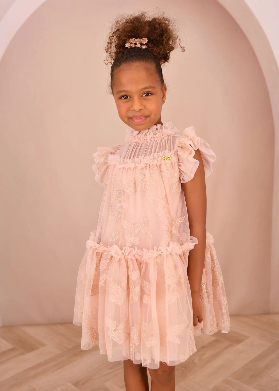 Angels Face 0 Girls Marietta Embroidered Leaf Tulle Dress Champagne SKU: MARIETTA_Champagne Image 03
