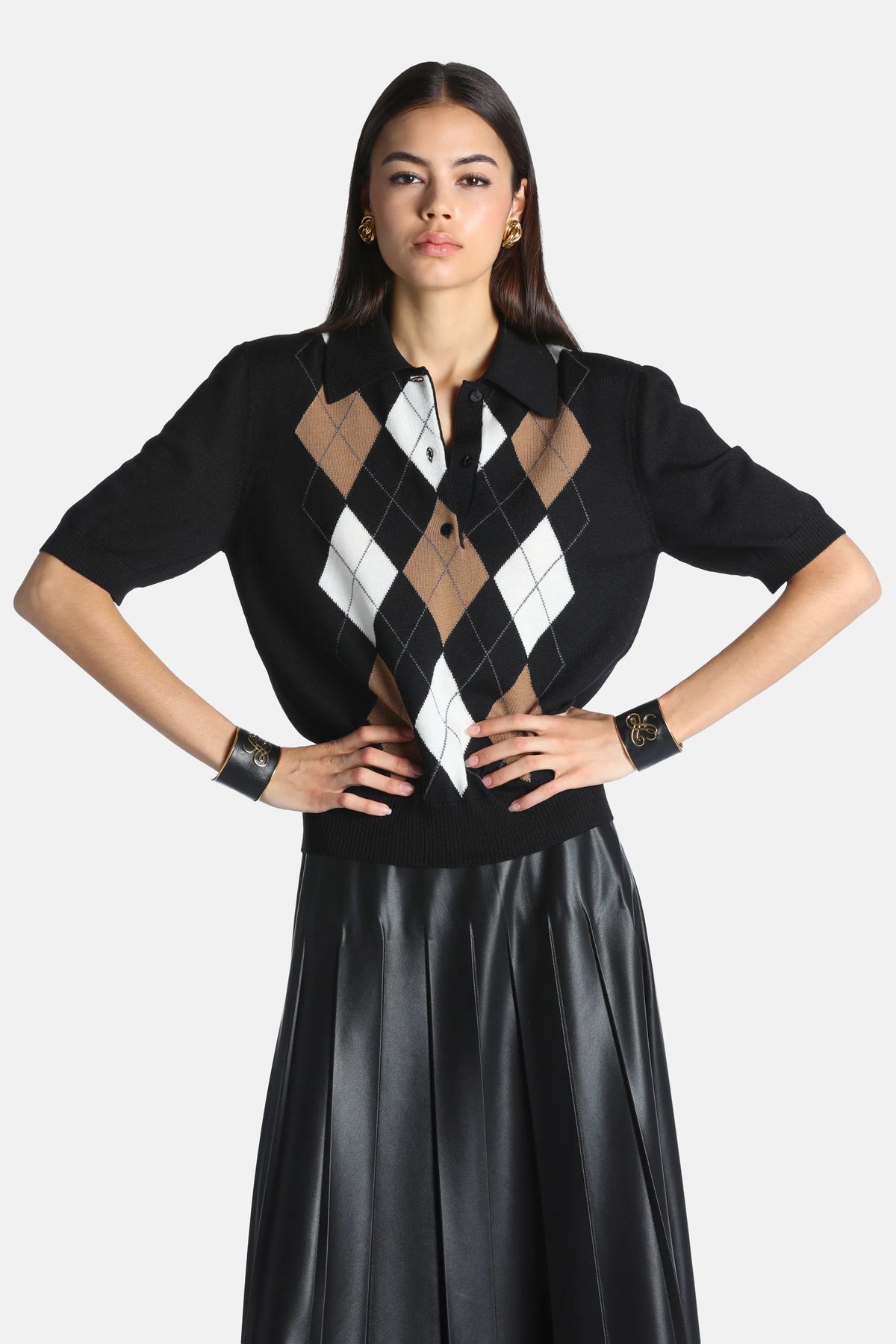Luisa Spagnoli Var Nero Cammello Women Marius Short-Sleeved Polo SKU: MARIUS_3426 Image 01
