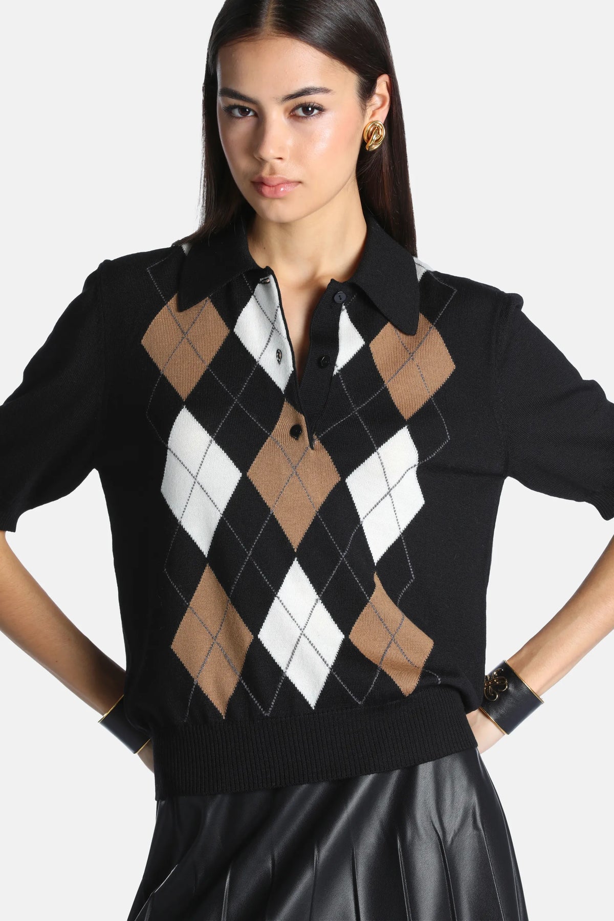 Luisa Spagnoli Var Nero Cammello Women Marius Short-Sleeved Polo SKU: MARIUS_3426 Image 03