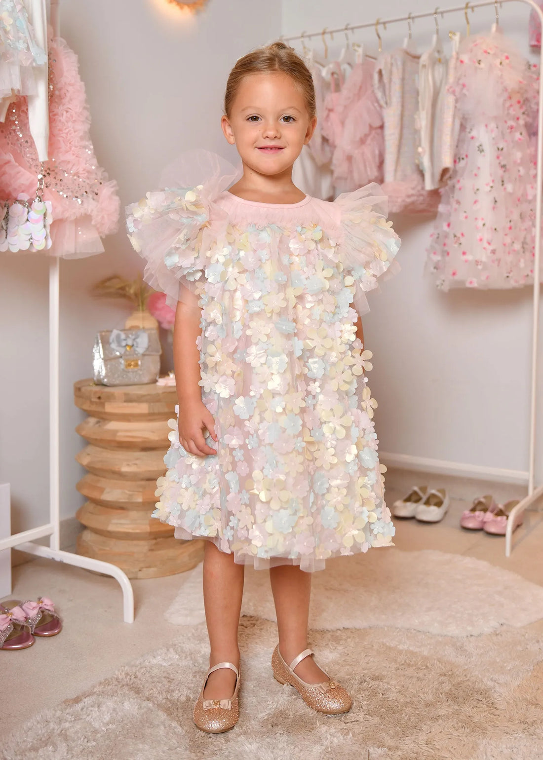 Angels Face 0 Girls Marlowe 3D Multi Flower Tulle Dress Blush Multi SKU: MARLOWE_Blush Multi Image 02