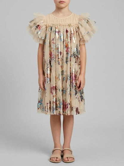 Angels Face 0 Girls Marlowe Foil Floral Print Dress Gold SKU: MARLOWE_Gold Image 00