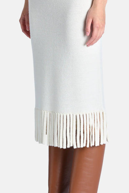 Luisa Spagnoli Panna Women Marsan Fringed Midi Skirt SKU: MARSAN_0202 Image 03