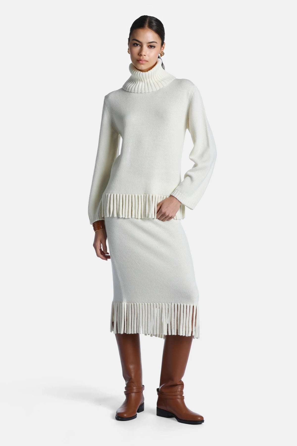 Luisa Spagnoli Panna Women Marsan Fringed Midi Skirt SKU: MARSAN_0202 Image 04