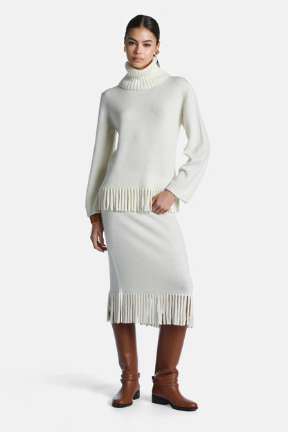 Luisa Spagnoli Panna Women Marsan Fringed Midi Skirt SKU: MARSAN_0202 Image 04
