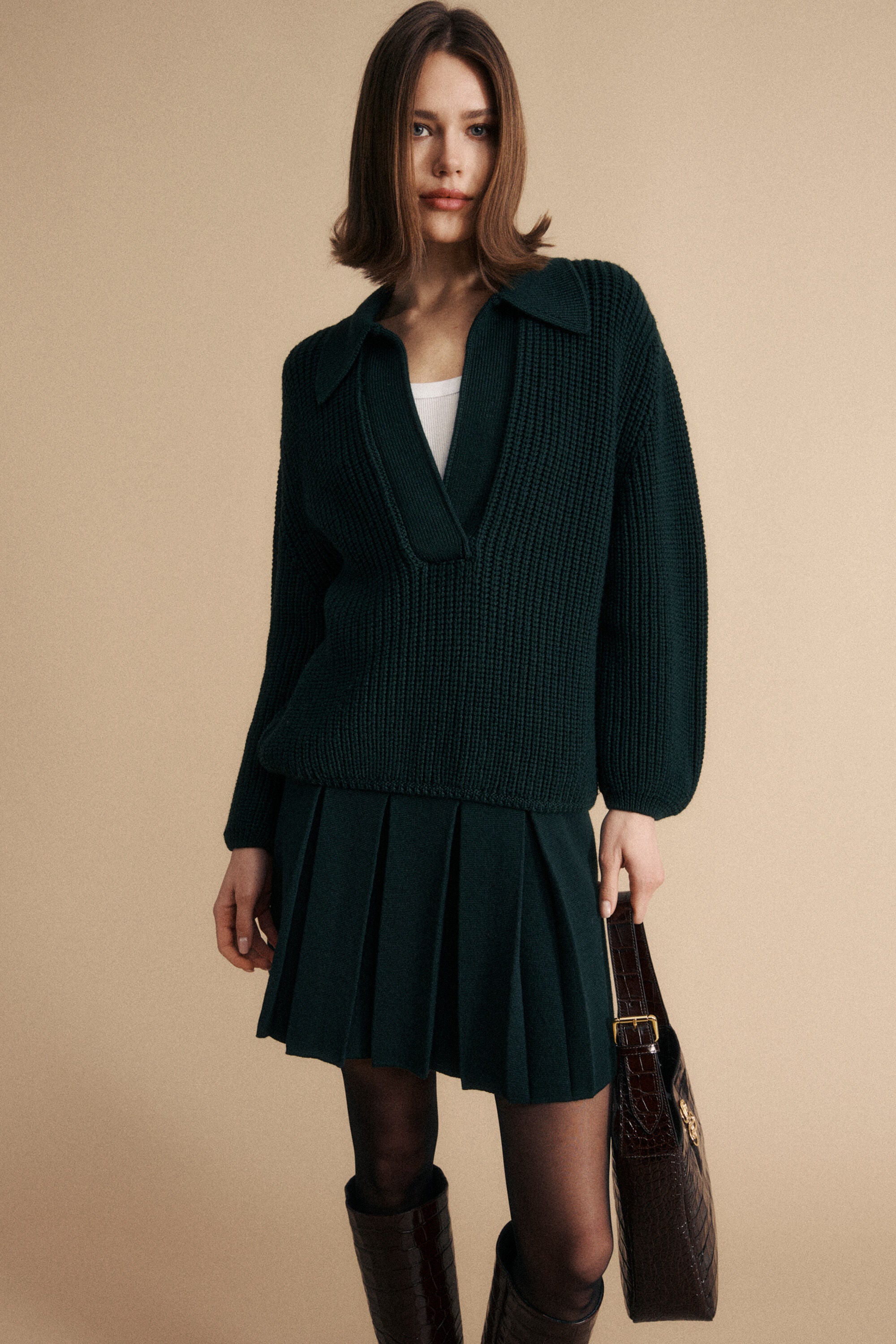 Luisa Spagnoli_Verde Bottiglia_Marsica - Knit Miniskirt_MARSICA_2050_05