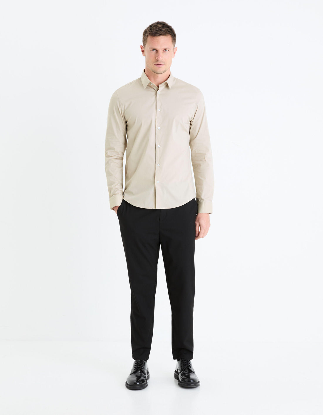 Slim Stretch Cotton Shirt - Gray_MASANTAL1_BEIGE 07_02