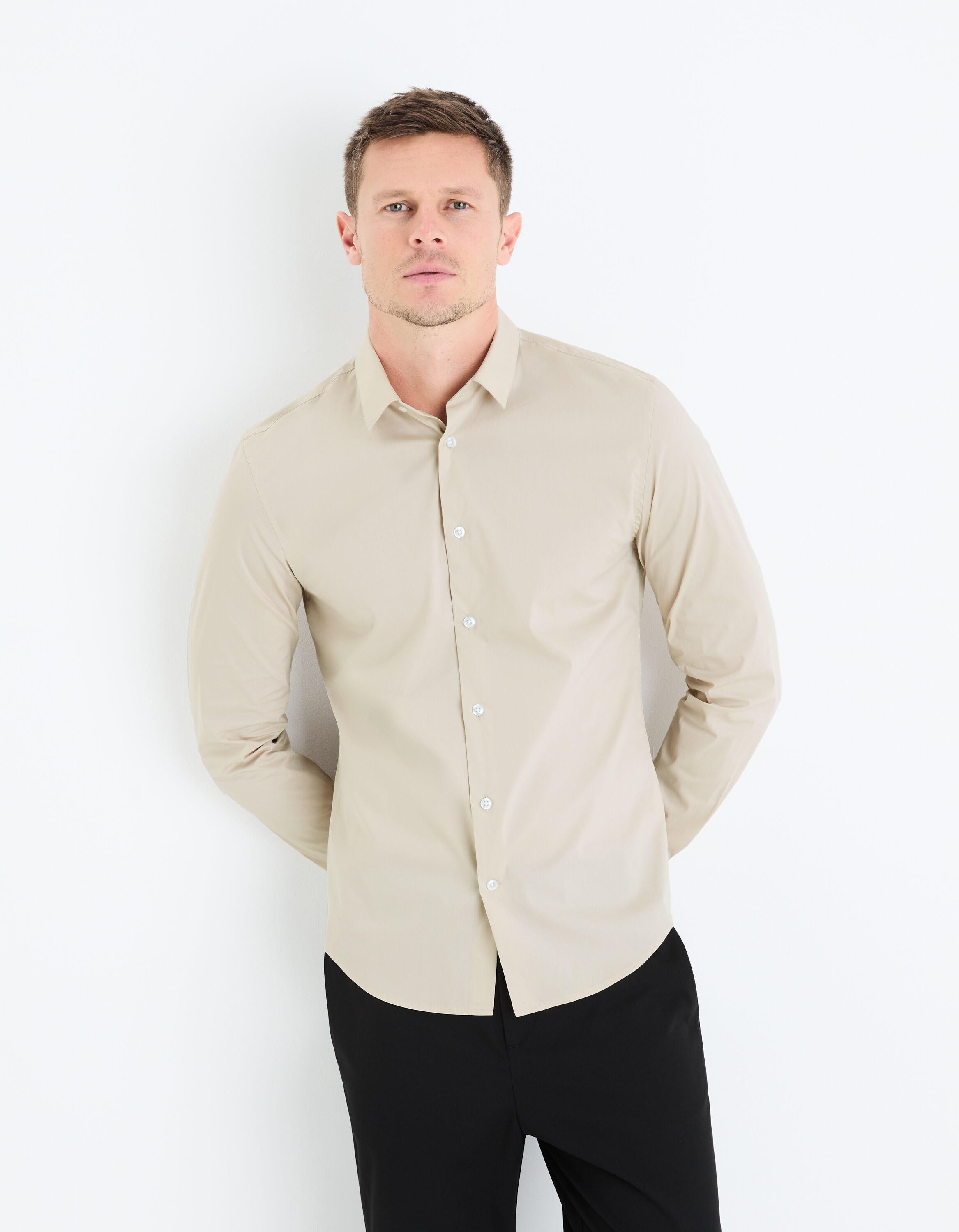 Slim Stretch Cotton Shirt - Gray_MASANTAL1_BEIGE 07_03