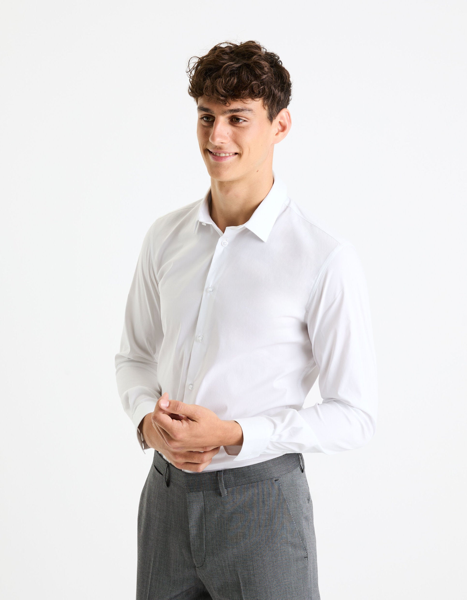 Slim Fit Stretch Cotton Shirt - White_02