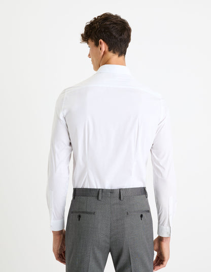 Slim Fit Stretch Cotton Shirt - White_04