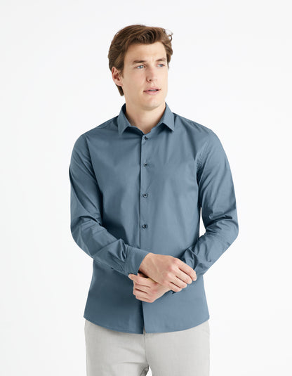 Slim Fit Stretch Cotton Shirt - Blue_02