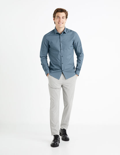 Slim Fit Stretch Cotton Shirt - Blue_03