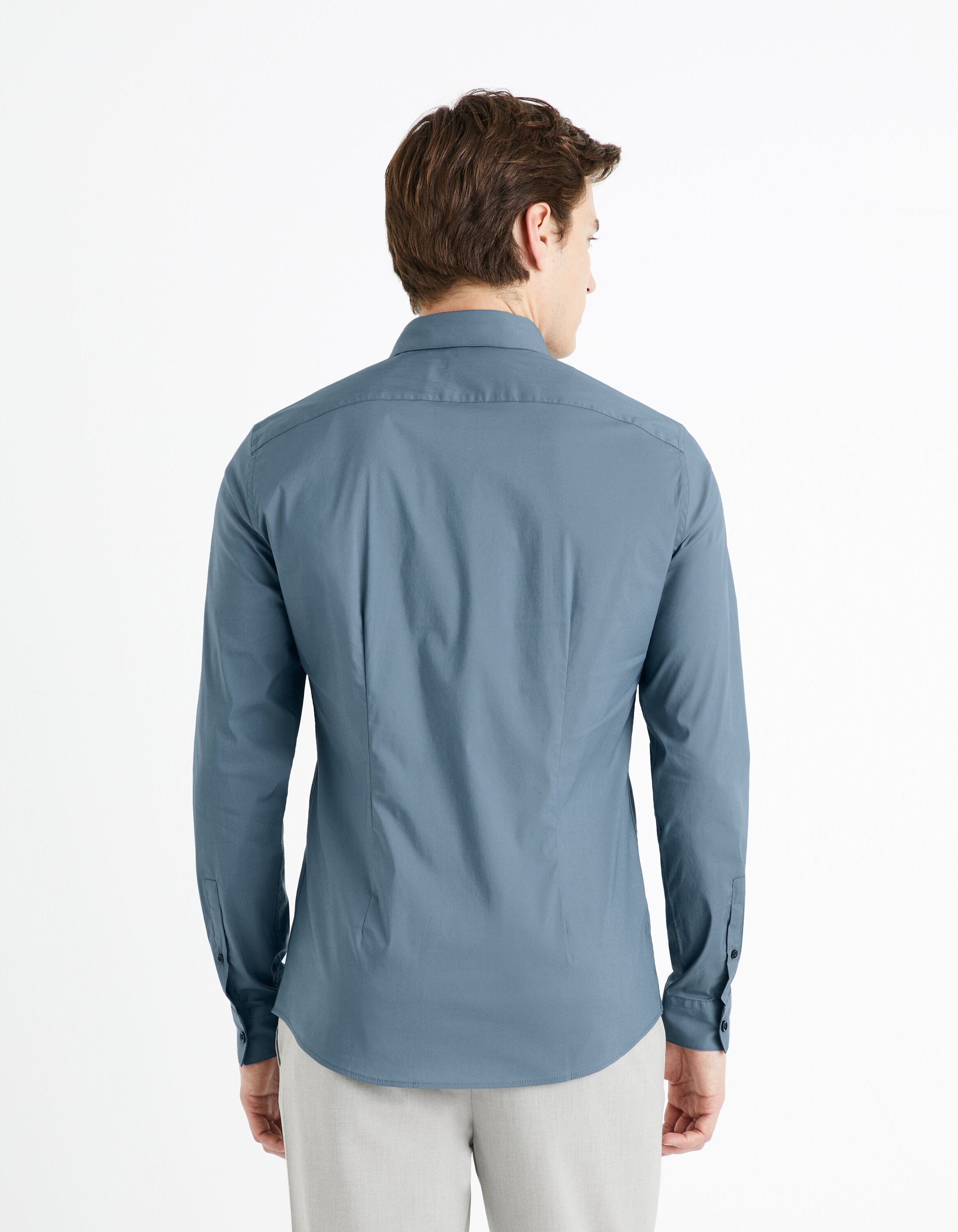 Slim Fit Stretch Cotton Shirt - Blue_04