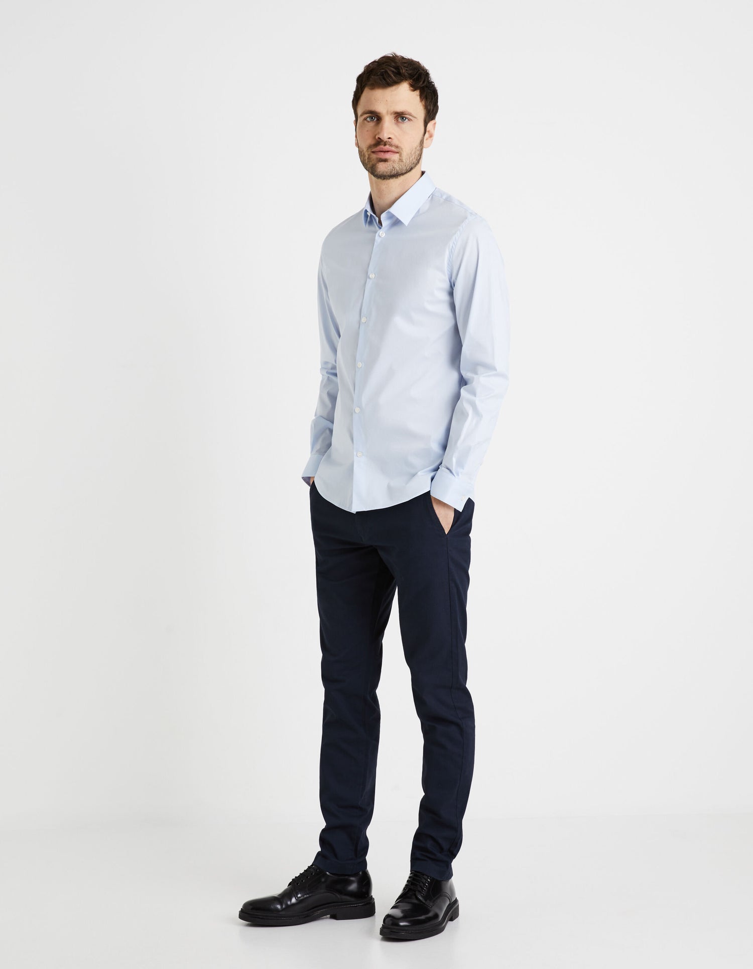 Slim Fit Stretch Cotton Shirt - Light Blue_03