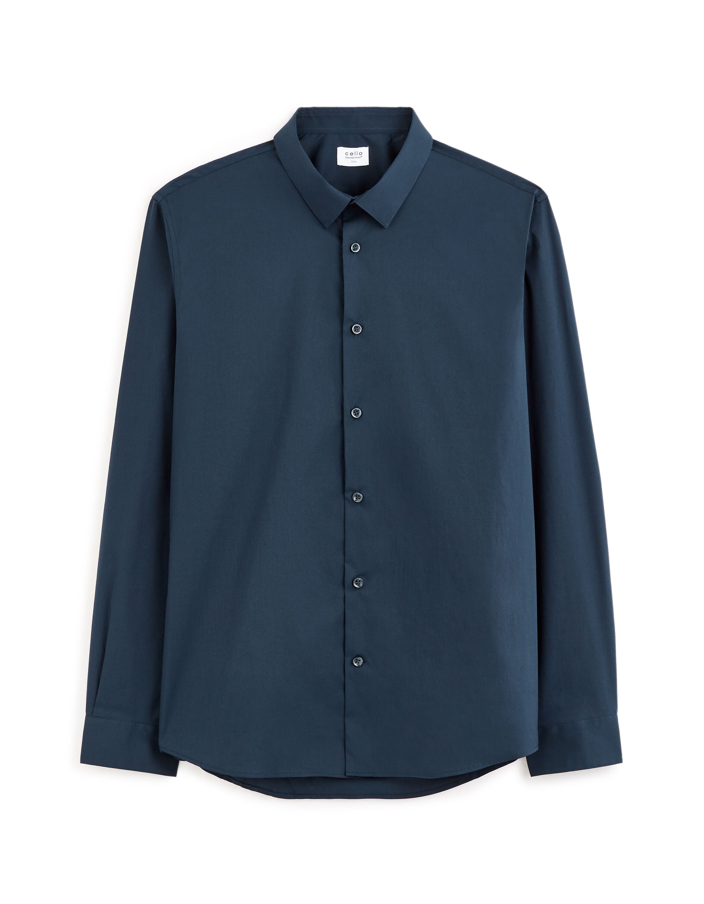 Slim Fit Stretch Cotton Shirt - Navy_01