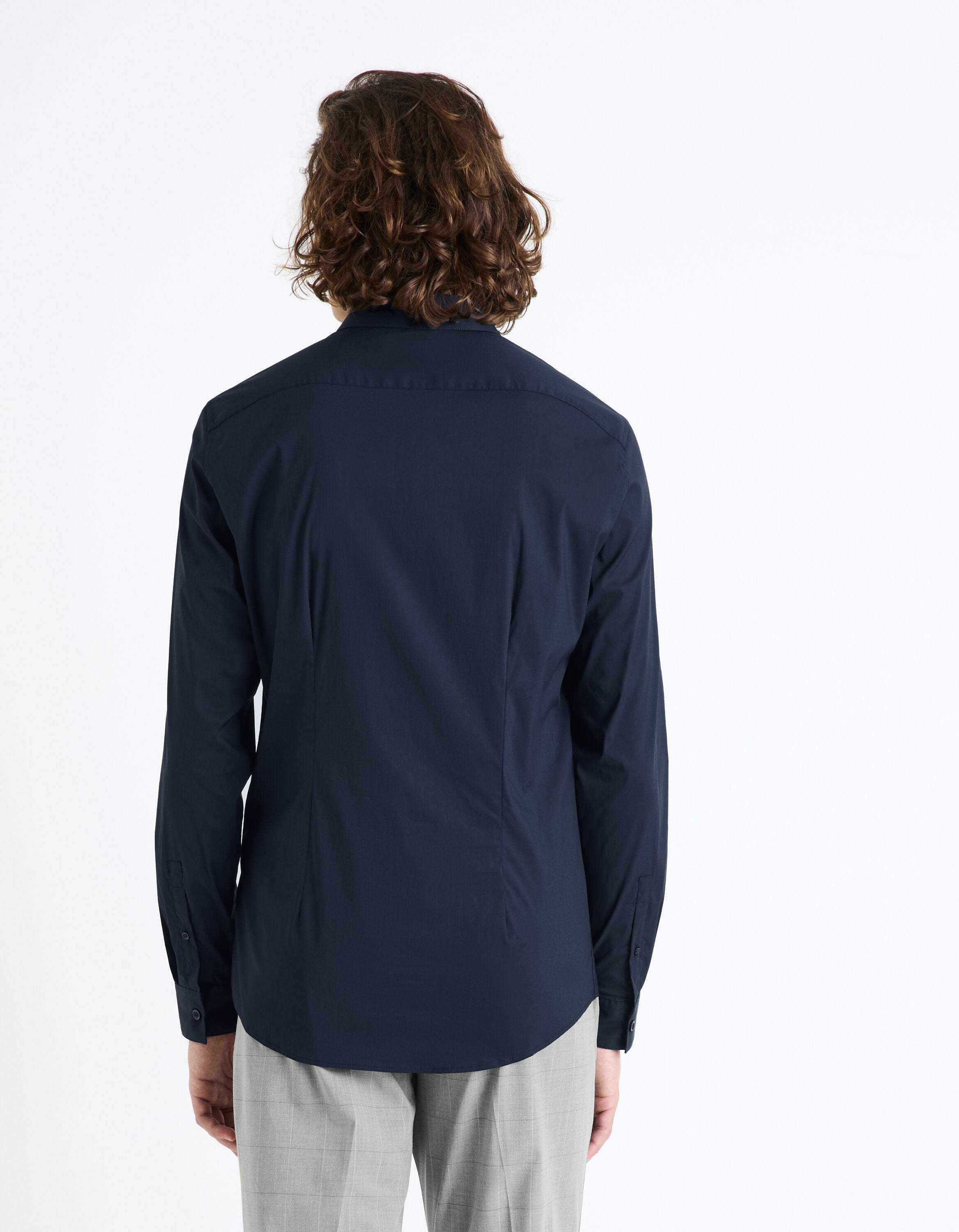 Slim Fit Stretch Cotton Shirt - Navy_04