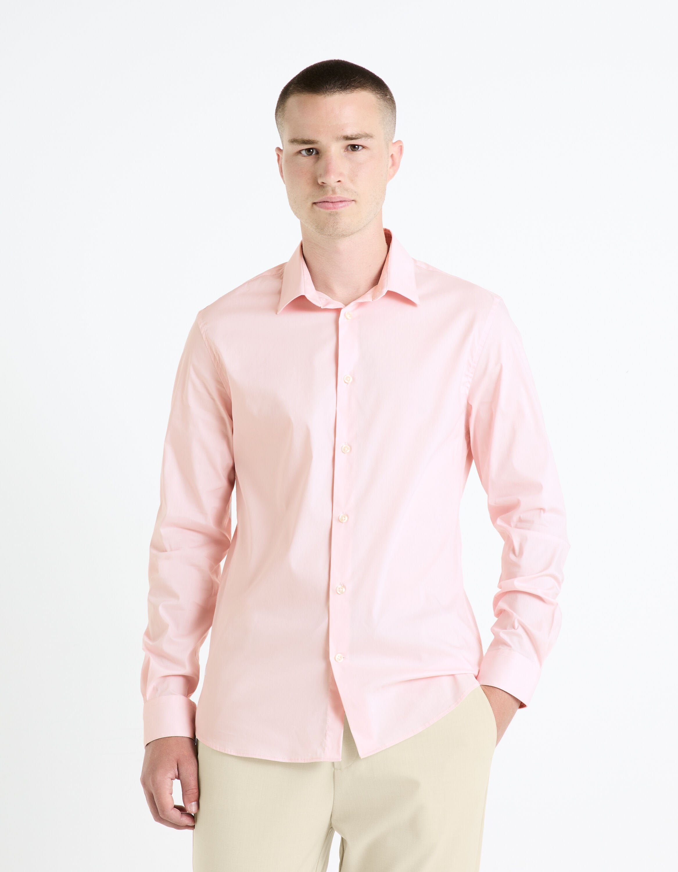 Slim Fit Stretch Cotton Shirt - Pink_02