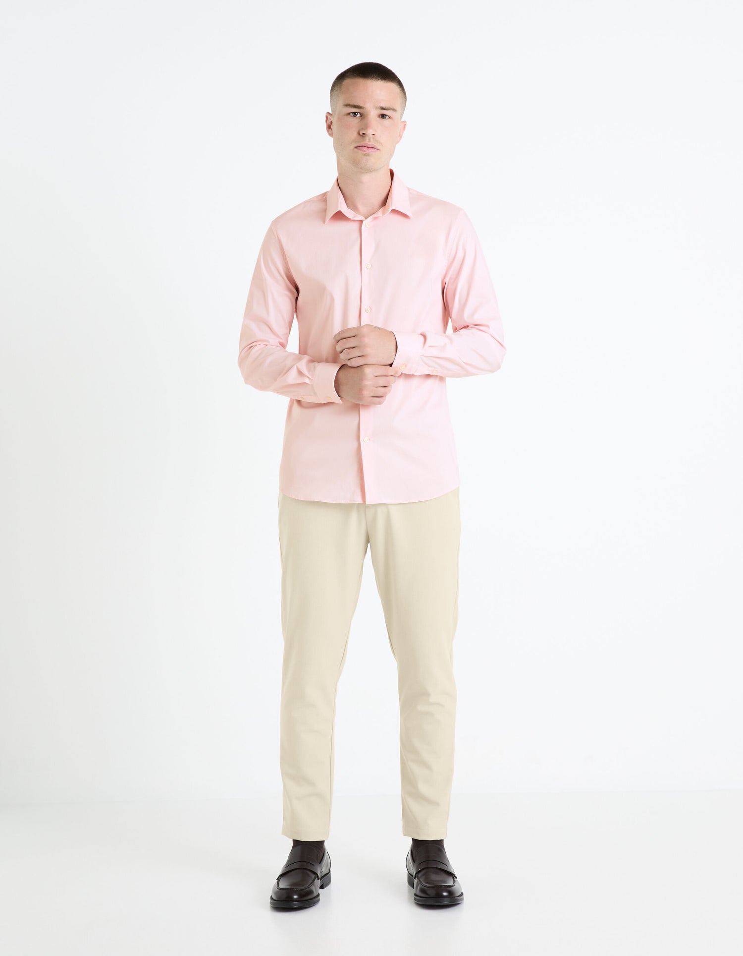 Slim Fit Stretch Cotton Shirt - Pink_03