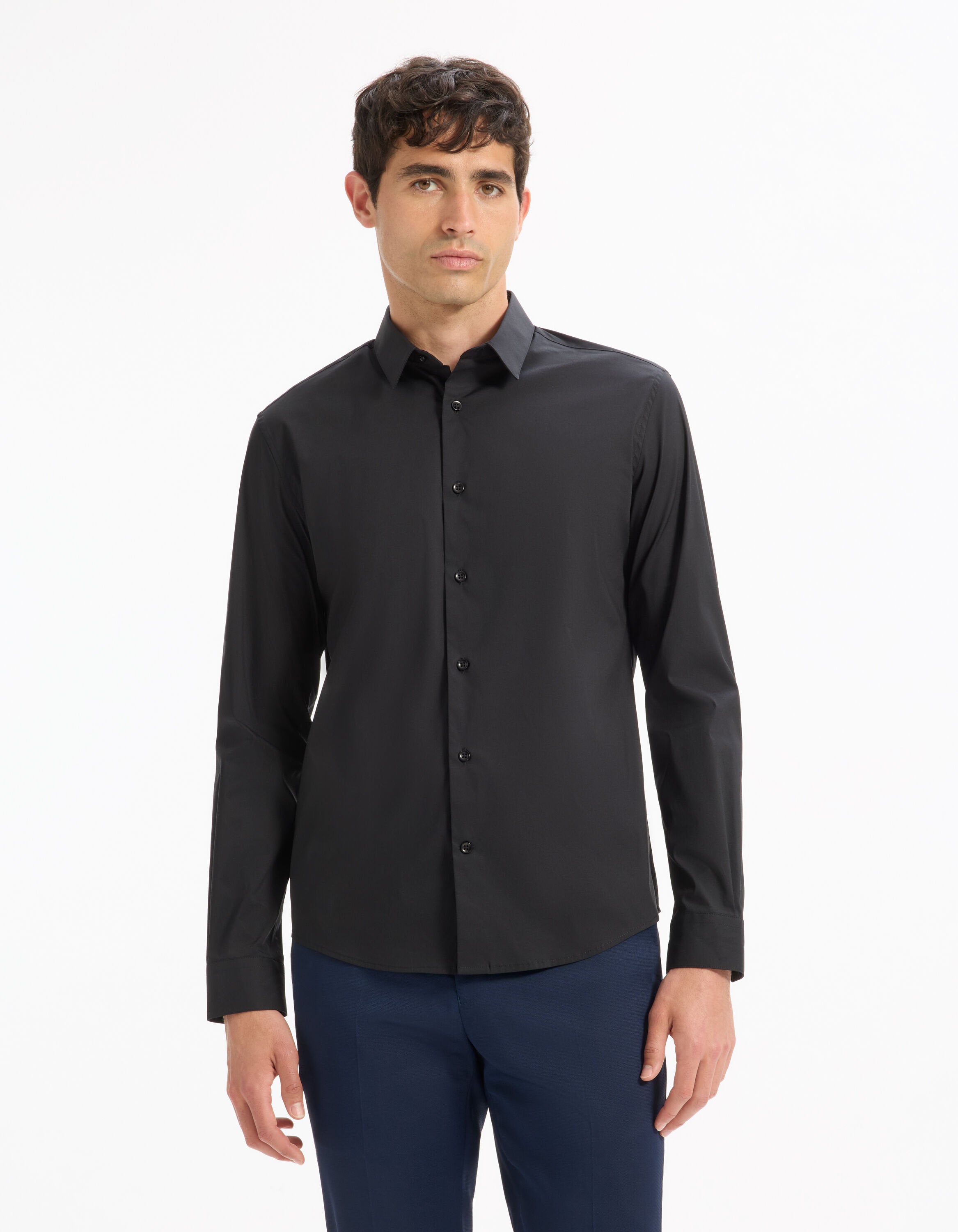 Celio_Black Regular Stretch Cotton Shirt_MASANTALRG_BLACK_01