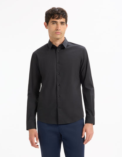 Celio_Black Regular Stretch Cotton Shirt_MASANTALRG_BLACK_01