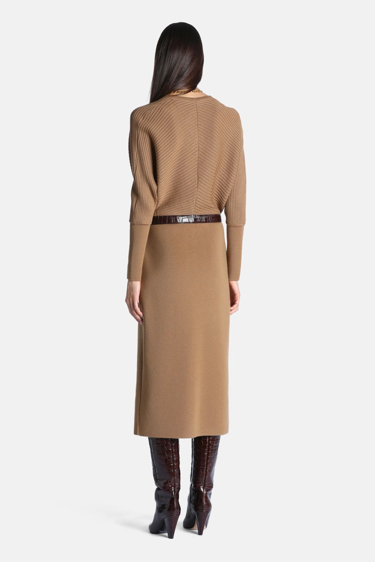 Luisa Spagnoli Cammello Women Mascal - Elegant Knitted Midi Dress SKU: MASCAL_2246 Image 02