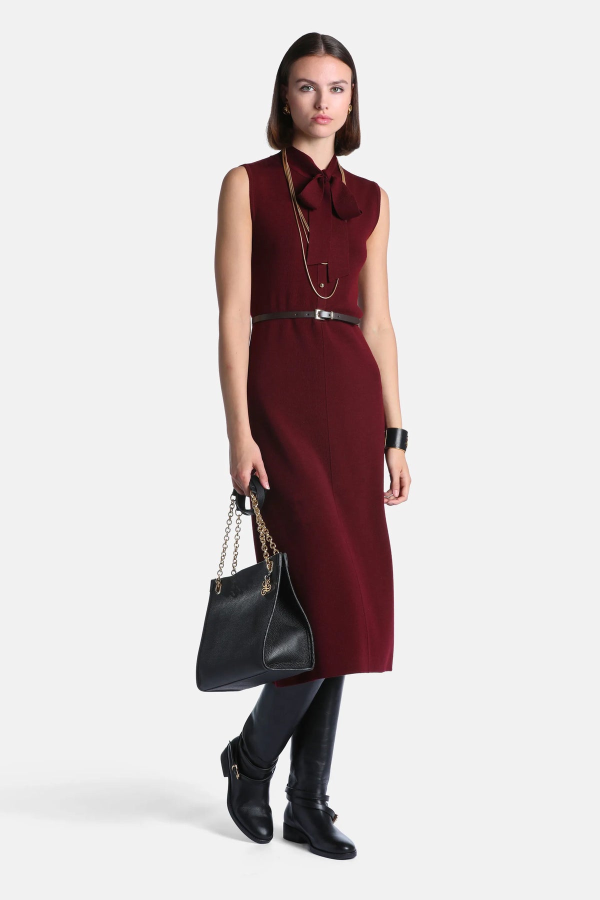 Luisa Spagnoli Bordeaux Women Masuria - Elegant Sleeveless Midi Dress SKU: MASURIA_2435 Image 01