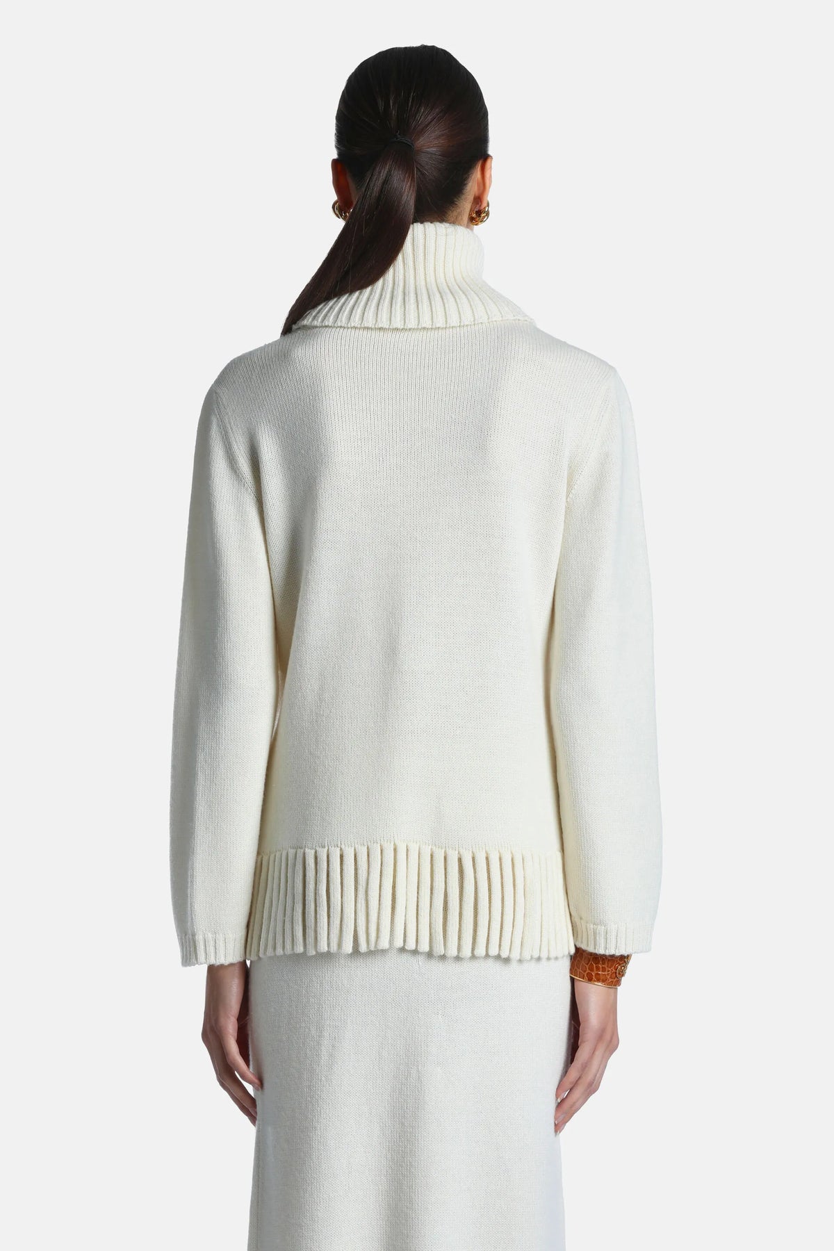 Luisa Spagnoli Panna Women Matri - Fringed Wool-Blend Turtleneck Sweater SKU: MATRI_0202 Image 02