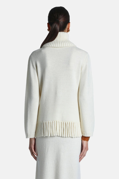 Luisa Spagnoli Panna Women Matri - Fringed Wool-Blend Turtleneck Sweater SKU: MATRI_0202 Image 02