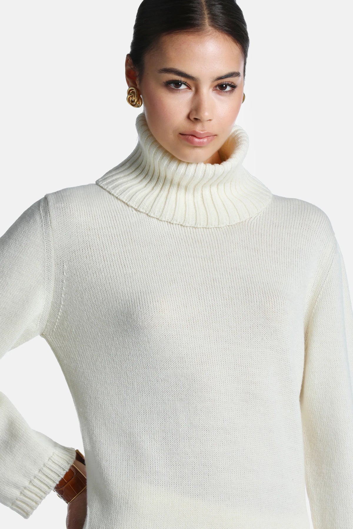 Luisa Spagnoli Panna Women Matri - Fringed Wool-Blend Turtleneck Sweater SKU: MATRI_0202 Image 03