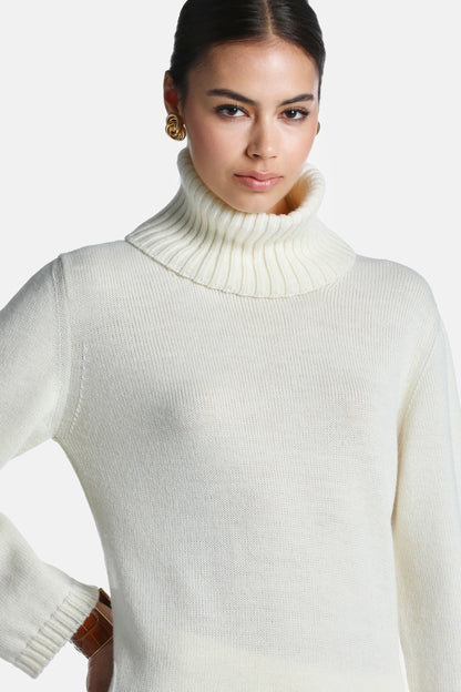 Luisa Spagnoli Panna Women Matri - Fringed Wool-Blend Turtleneck Sweater SKU: MATRI_0202 Image 03