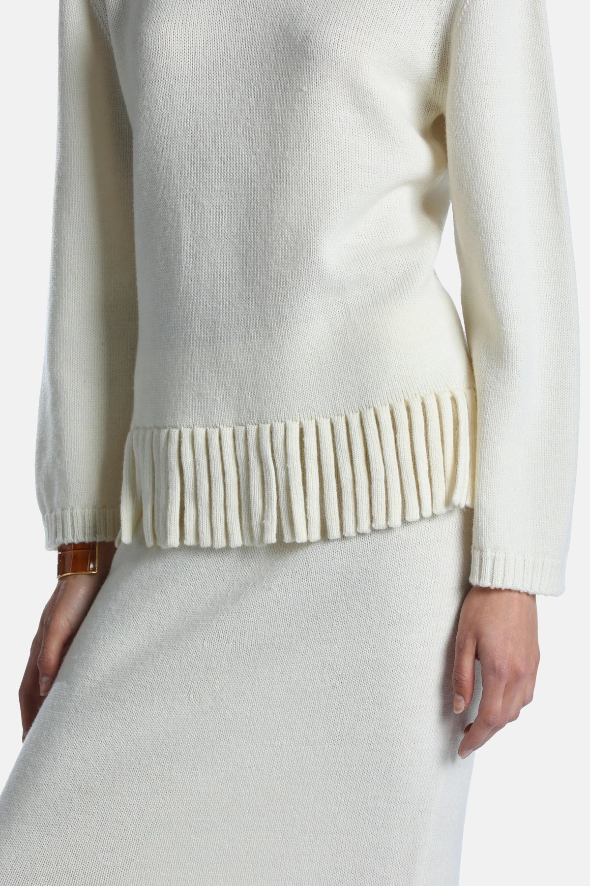 Luisa Spagnoli Panna Women Matri - Fringed Wool-Blend Turtleneck Sweater SKU: MATRI_0202 Image 04