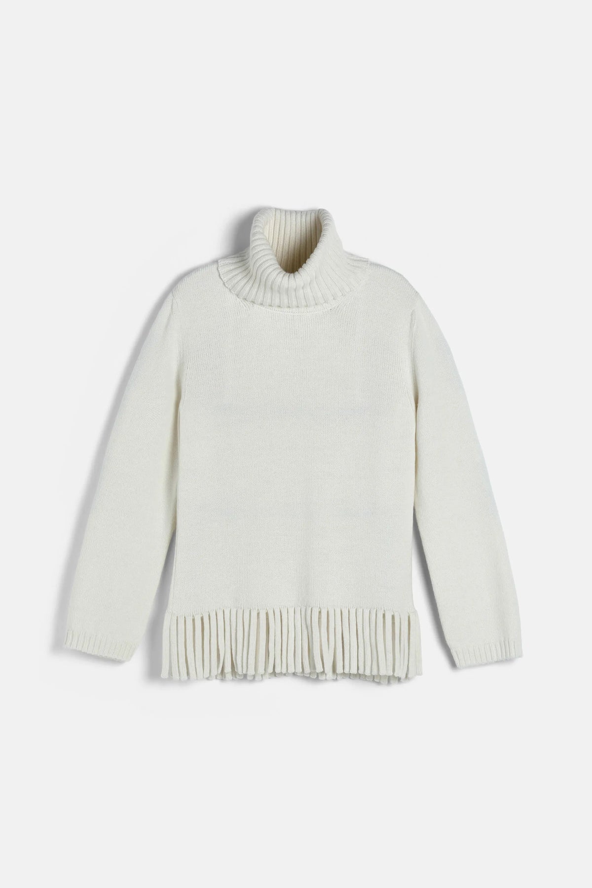 Luisa Spagnoli Panna Women Matri - Fringed Wool-Blend Turtleneck Sweater SKU: MATRI_0202 Image 05