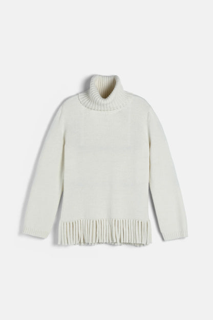 Luisa Spagnoli Panna Women Matri - Fringed Wool-Blend Turtleneck Sweater SKU: MATRI_0202 Image 05