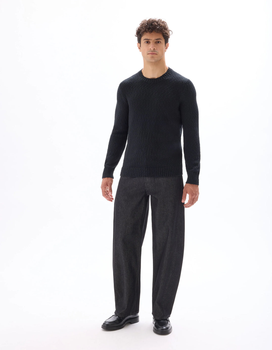 Celio_Black_100% Cotton Slub Knit Crew Neck Sweater_MEARTHUR_BLACK_01