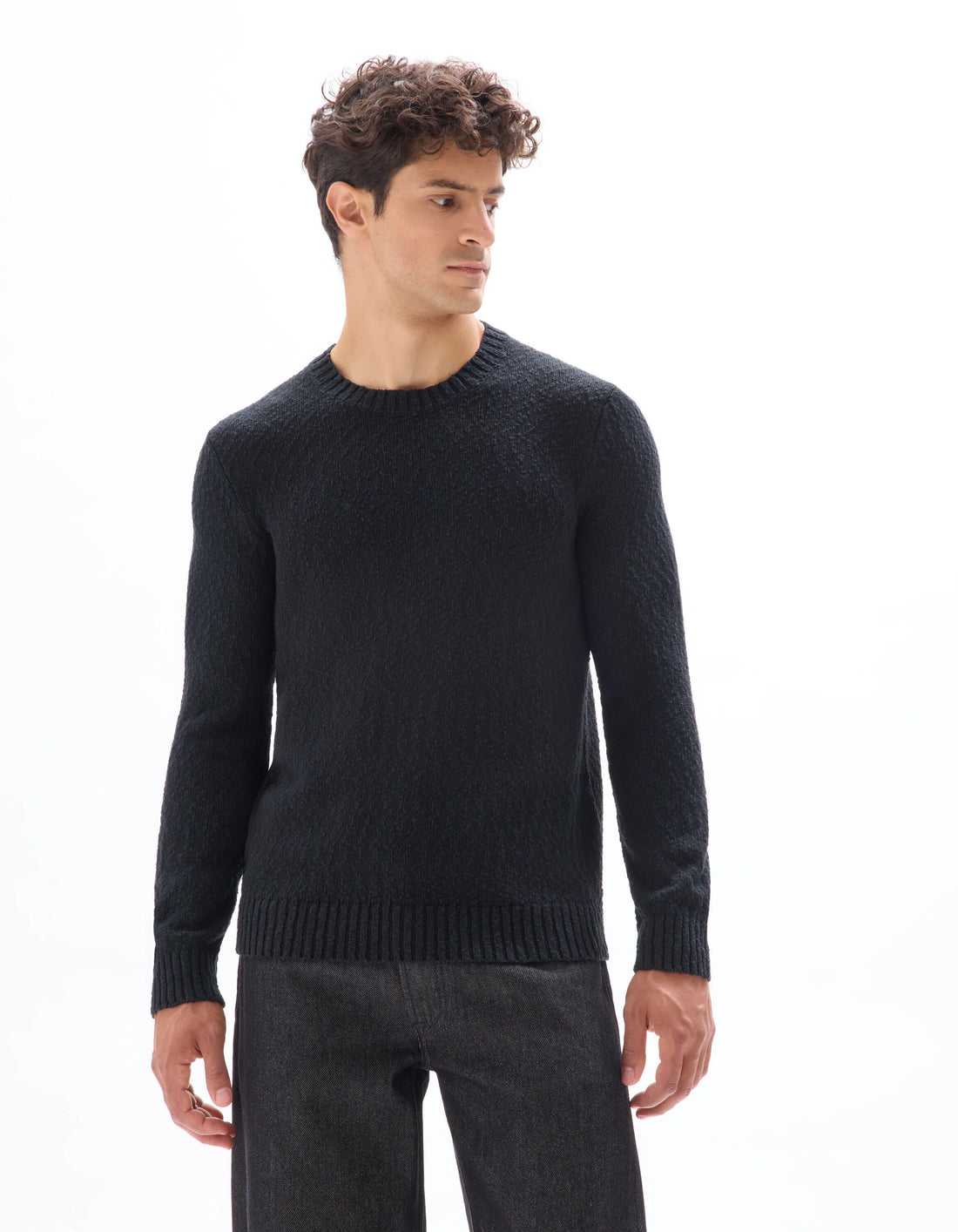 Celio_Black_100% Cotton Slub Knit Crew Neck Sweater_MEARTHUR_BLACK_02