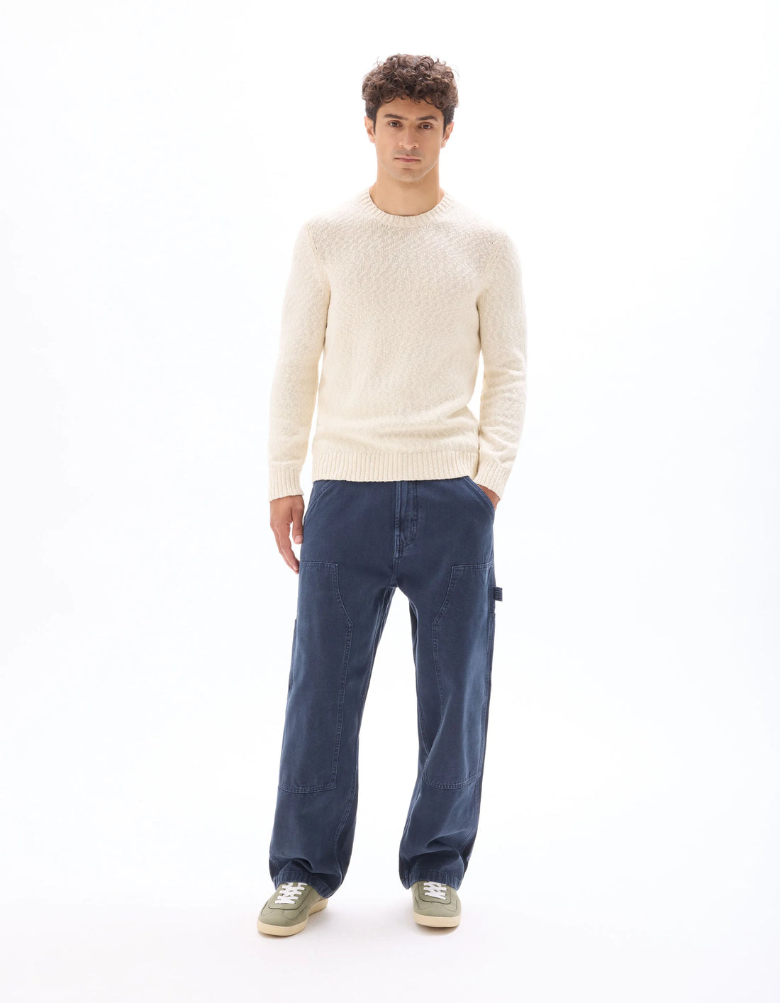 Celio_Ecru_100% Cotton Slub Knit Crew Neck Sweater_MEARTHUR_ECRU_01