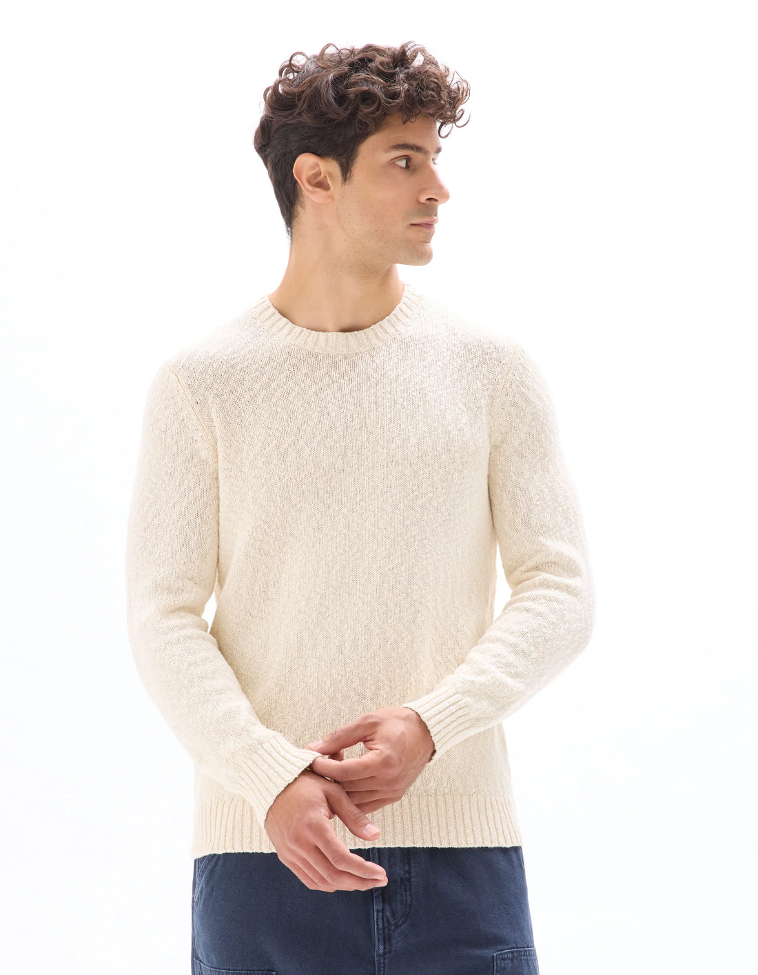 Celio_Ecru_100% Cotton Slub Knit Crew Neck Sweater_MEARTHUR_ECRU_02