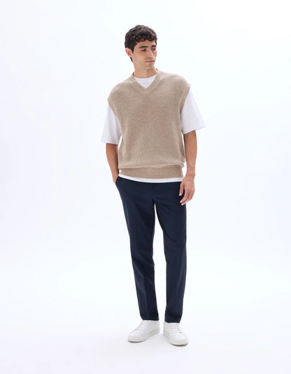 Celio_Beige Humus_100% Cotton Pearl Knit V-Neck Sweater_MEAUSTI_BEIGE HUMUS_01