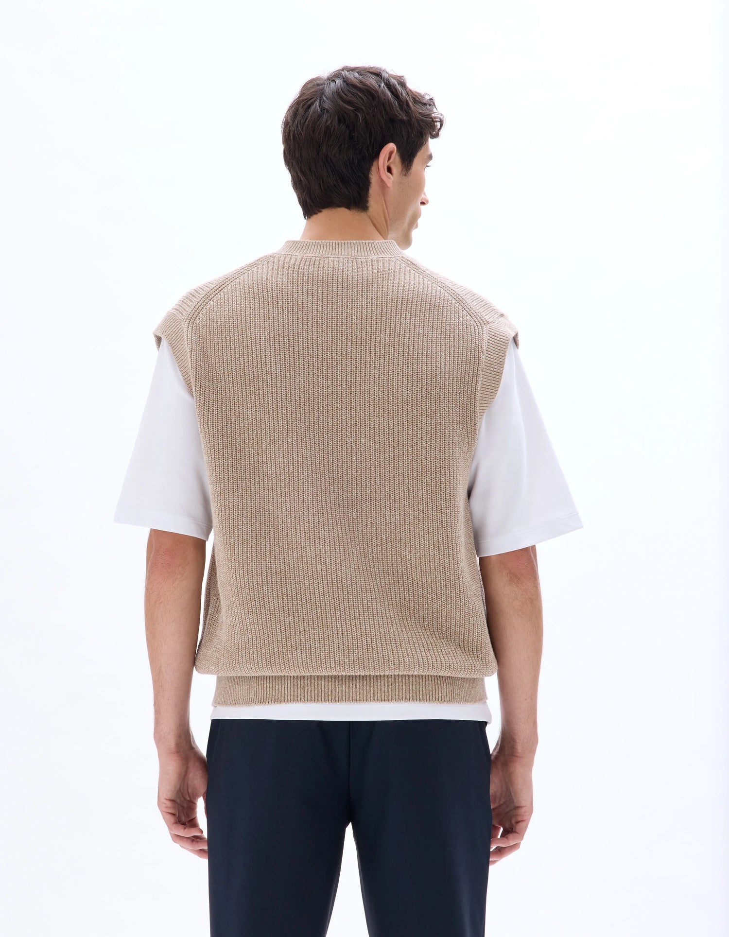 Celio_Beige Humus_100% Cotton Pearl Knit V-Neck Sweater_MEAUSTI_BEIGE HUMUS_03