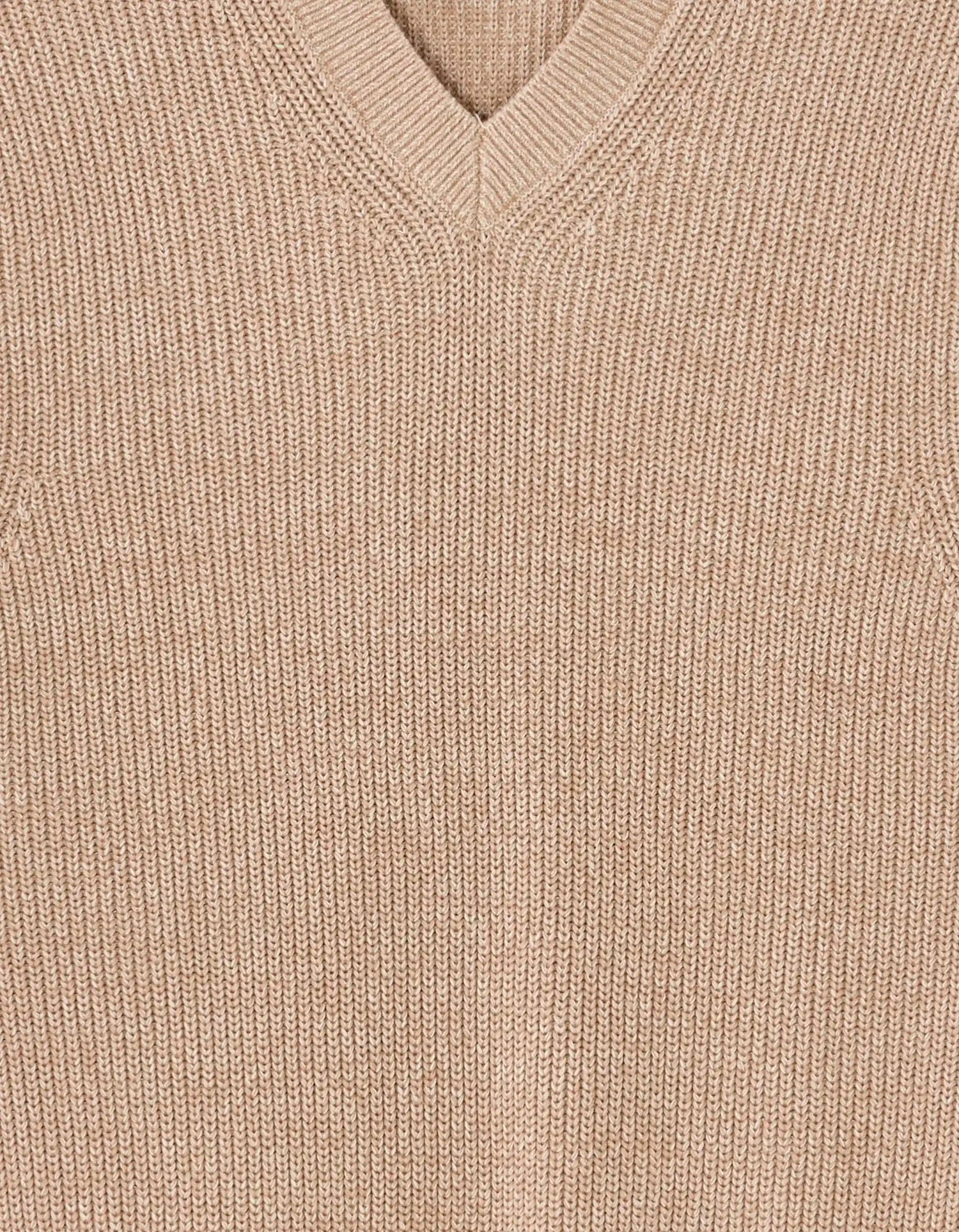 Celio_Beige Humus_100% Cotton Pearl Knit V-Neck Sweater_MEAUSTI_BEIGE HUMUS_06