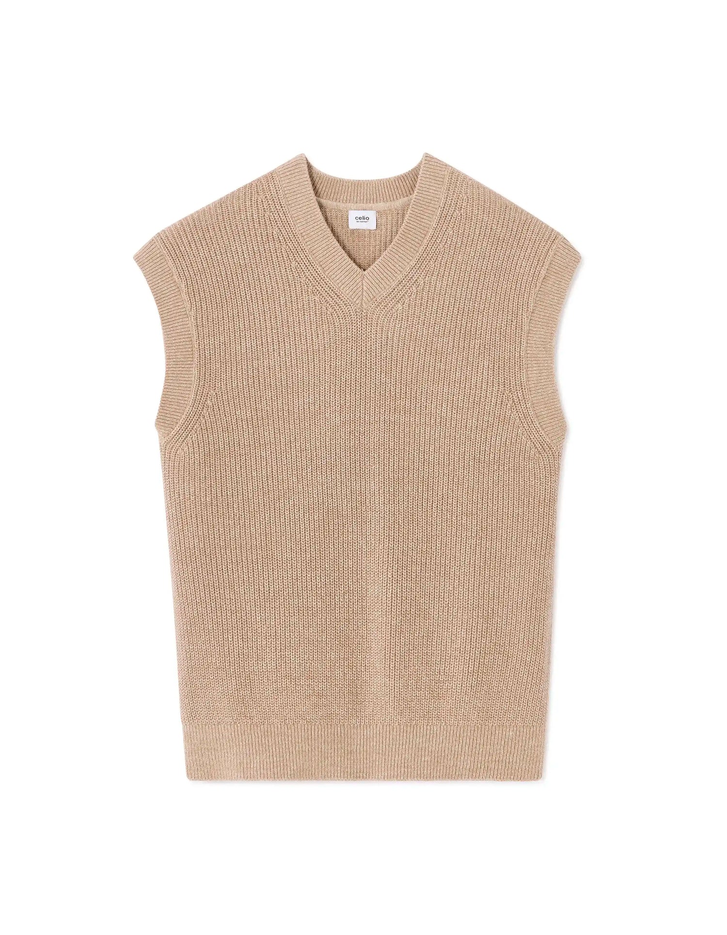 Celio_Beige Humus_100% Cotton Pearl Knit V-Neck Sweater_MEAUSTI_BEIGE HUMUS_07
