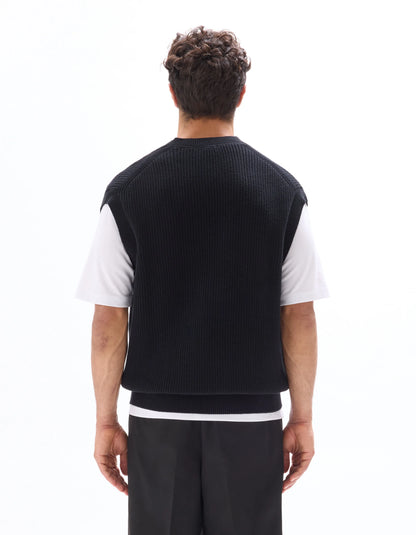 Celio_Black_100% Cotton Pearl Knit V-Neck Sweater_MEAUSTI_BLACK_03