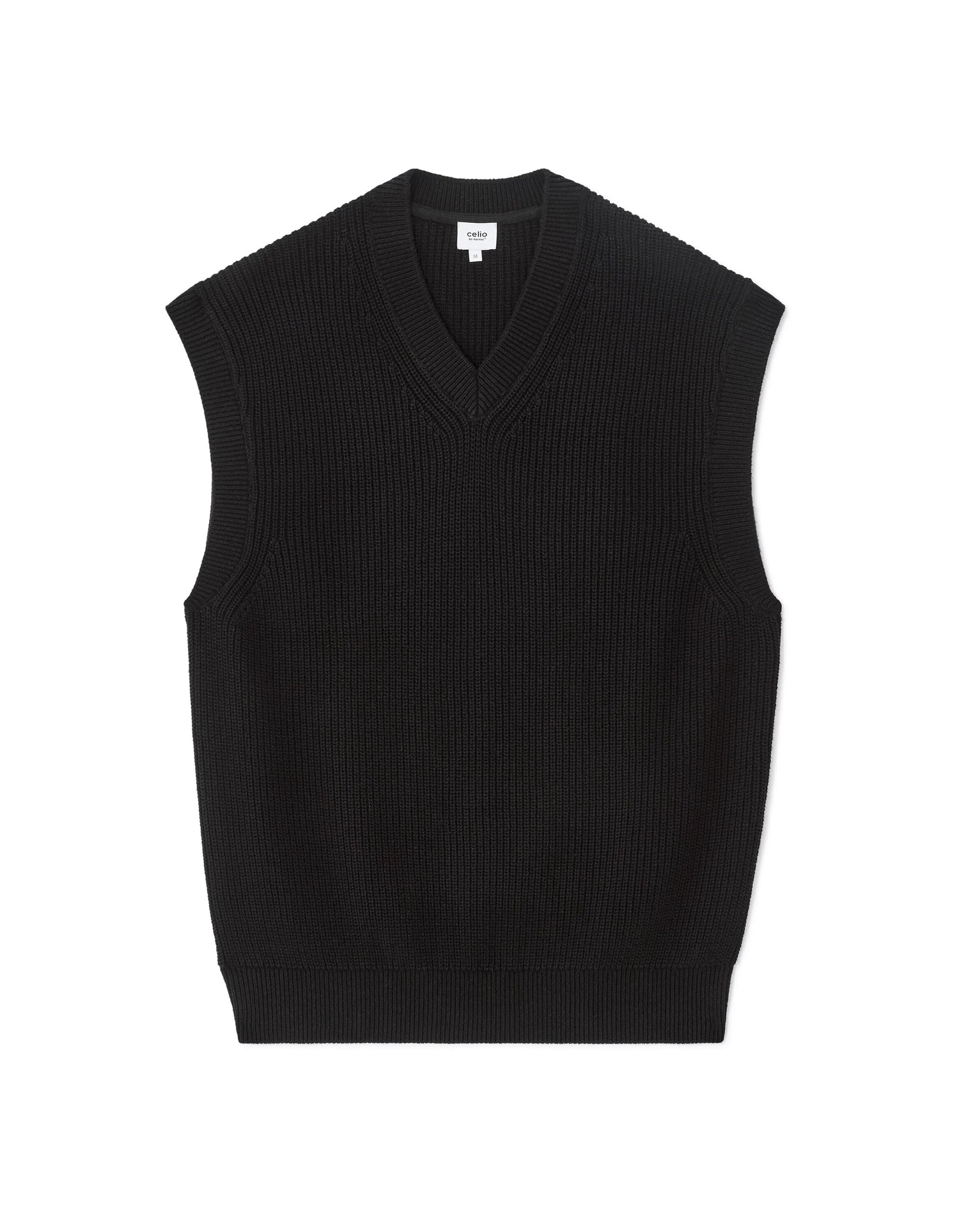 Celio_Black_100% Cotton Pearl Knit V-Neck Sweater_MEAUSTI_BLACK_07