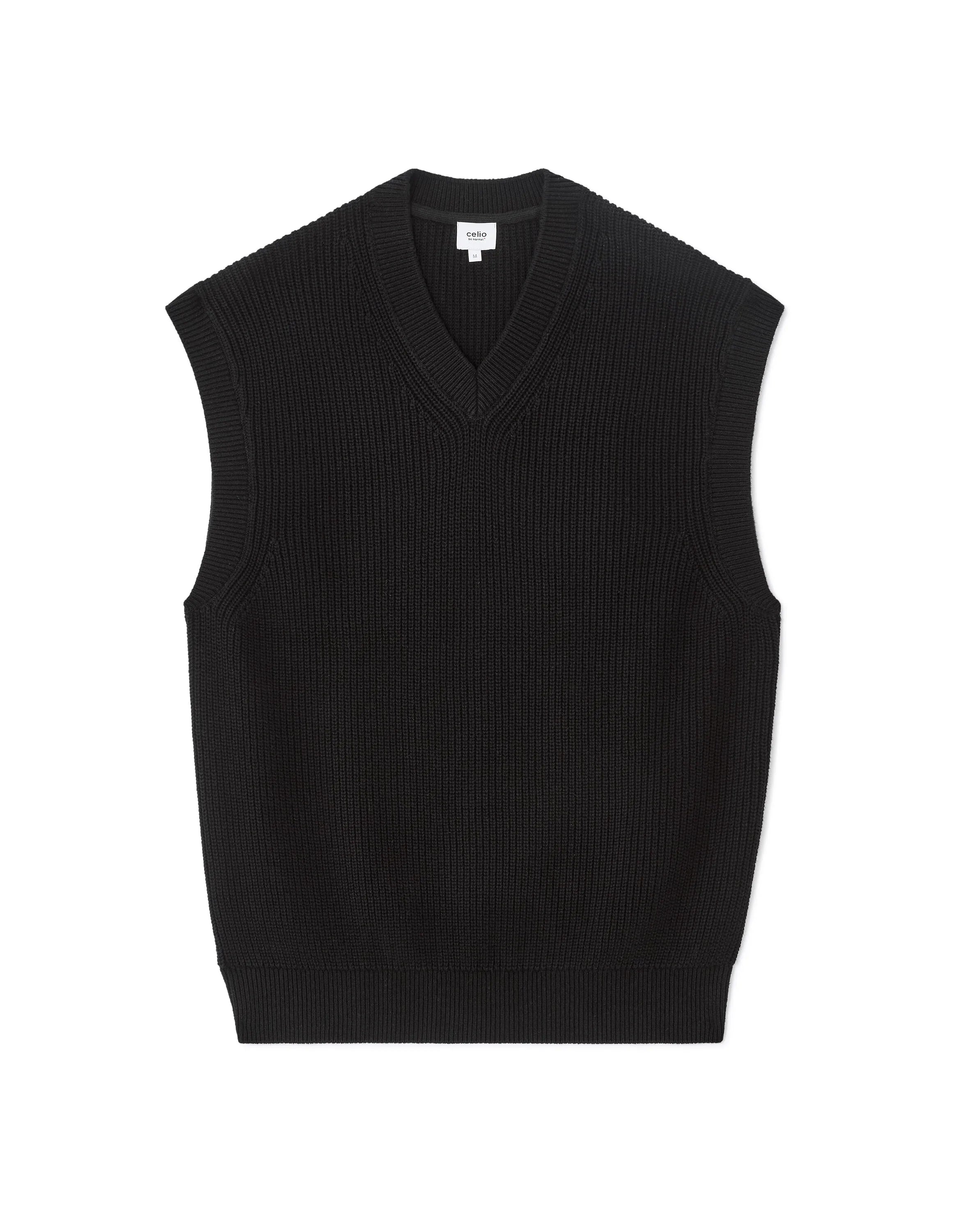 Celio_Black_100% Cotton Pearl Knit V-Neck Sweater_MEAUSTI_BLACK_07