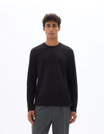 Celio_Black_Boxy Embossed Long-Sleeved T-Shirt_MECACHEML_BLACK_01