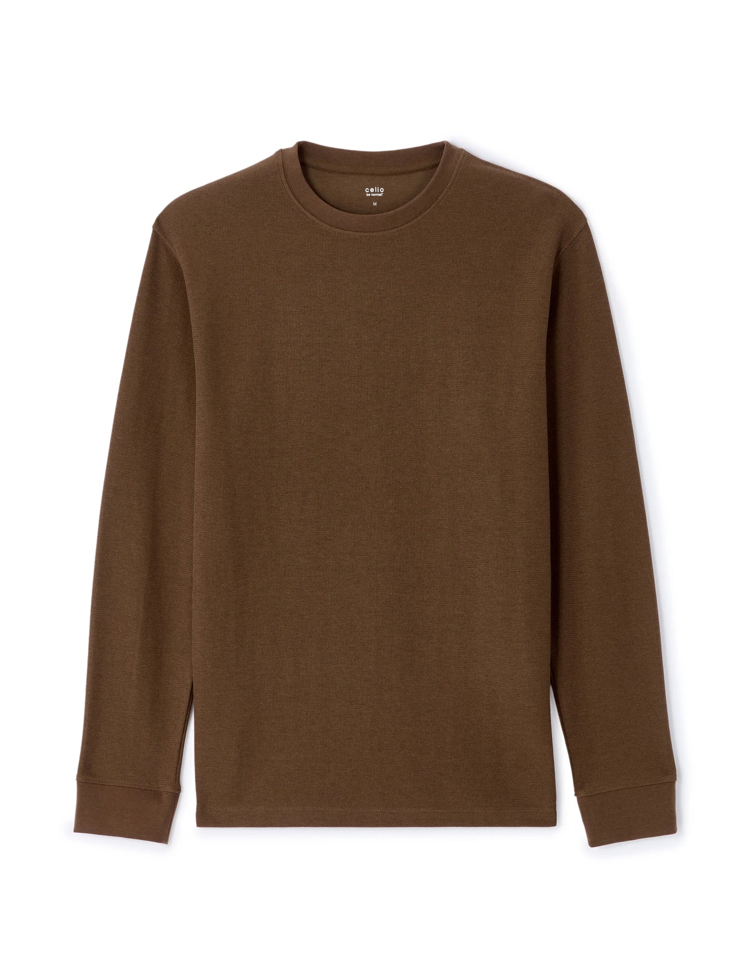 Celio_Brown_Boxy Embossed Long-Sleeved T-Shirt - Coffee with Milk_MECACHEML_CAFE AU LAIT_01