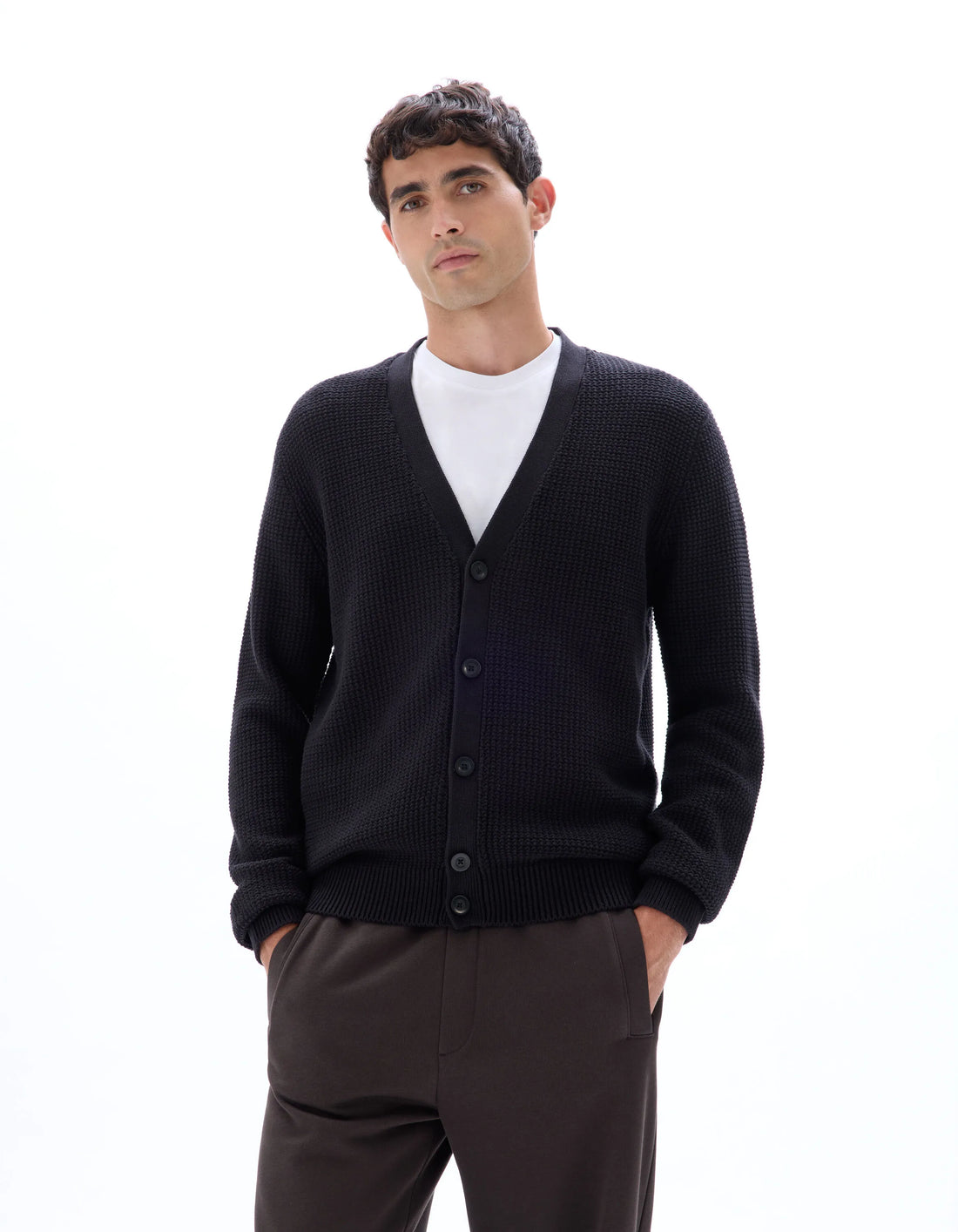 Celio_Black_100% Cotton Fancy Knit Cardigan_MECARD_BLACK_02