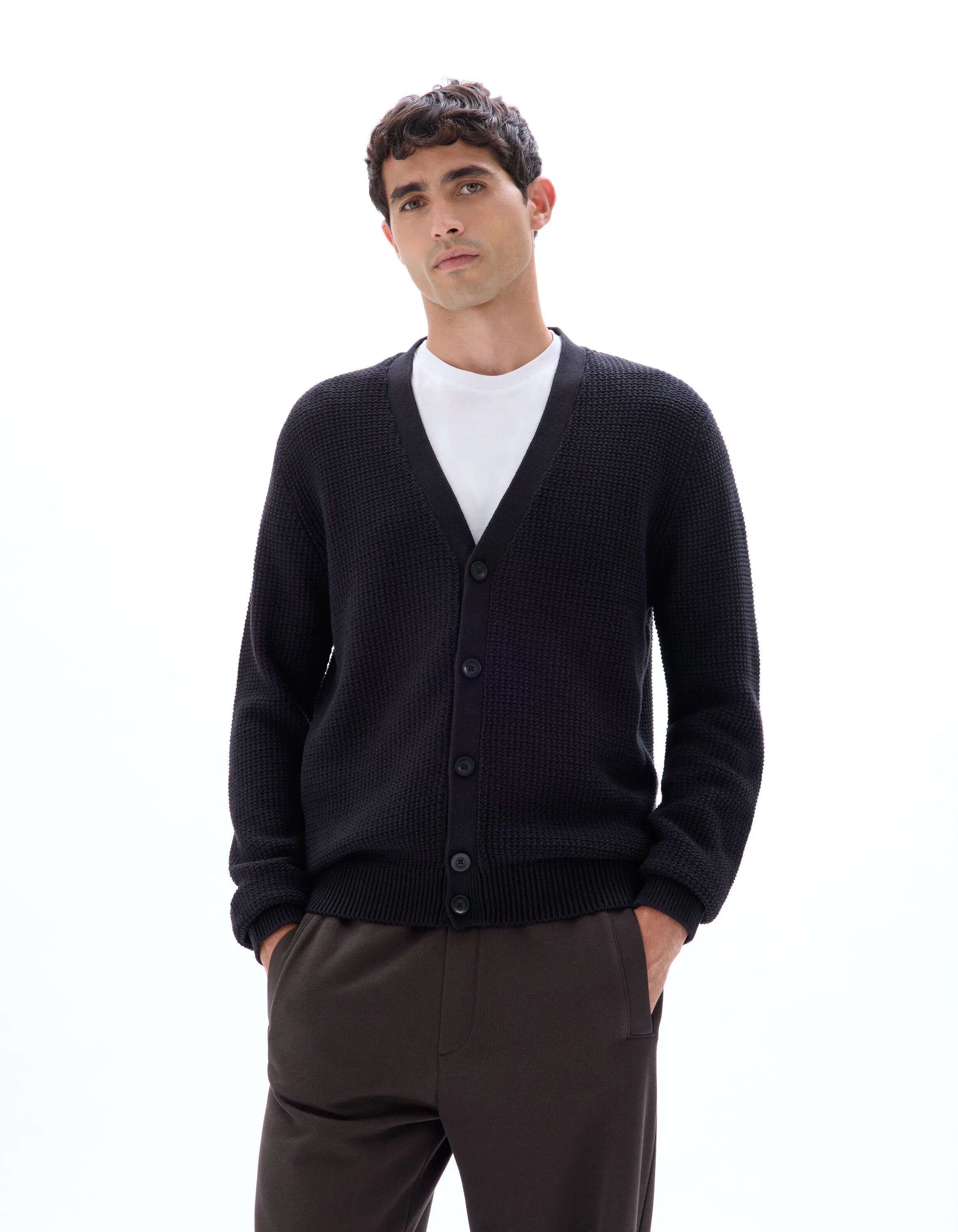 Celio_Black_100% Cotton Fancy Knit Cardigan_MECARD_BLACK_02